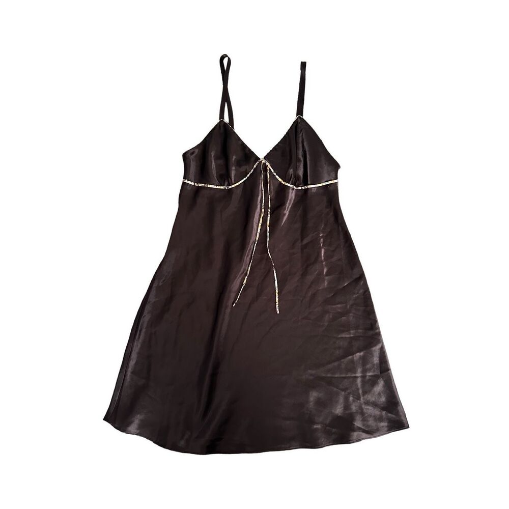 vintage adonna silky satin brown slip mini camisole dress women’s size medium